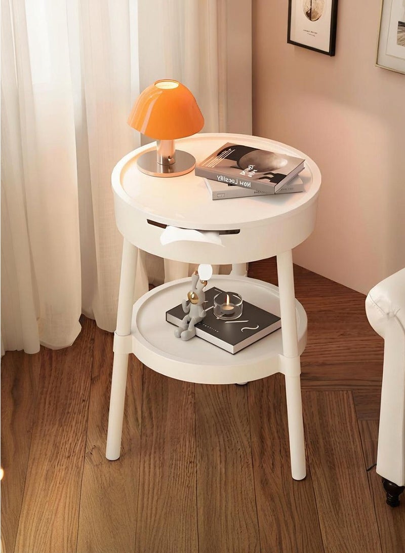 بيروي طاولة قهوة مودرن مينيمالست - طاولة جانبية مضغوطة، بتصميم ثنائي الطبقات + تخزين سري. أثاث متعدد الوظائف، مناسب للصالون، الغرفة النوم، المكتب و التِراس. مصنوعة من بلاستيك عالي الجودة، وسهلة التركيب. - Image 1